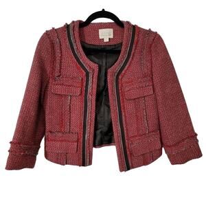 Hinge Cropped Blazer Women's Wool Blend Tweed Sportcoat Sz Small Red